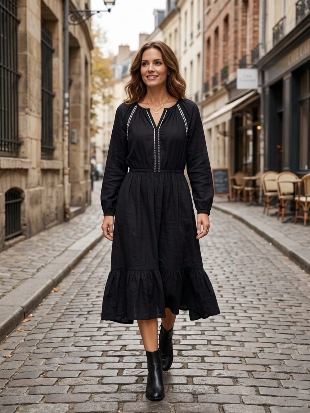 Old Navy Black Boho Peasant Midi Dress Long Sleeve Size L